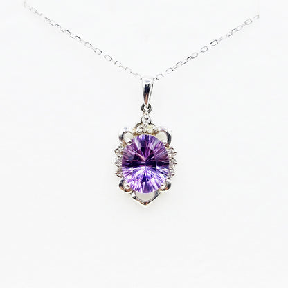 14K White Gold Amethyst Diamond Pendant, February Birthstone