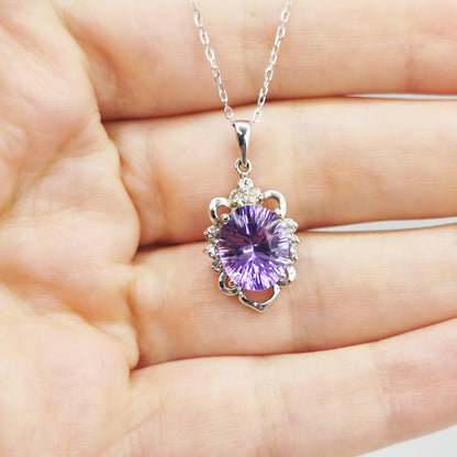 14K White Gold Amethyst Diamond Pendant, February Birthstone