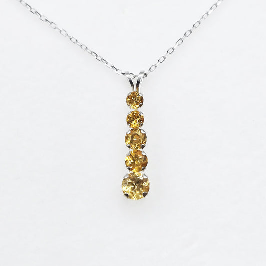 14K White Gold Citrine Pendant, Graduated Gemstone Necklace