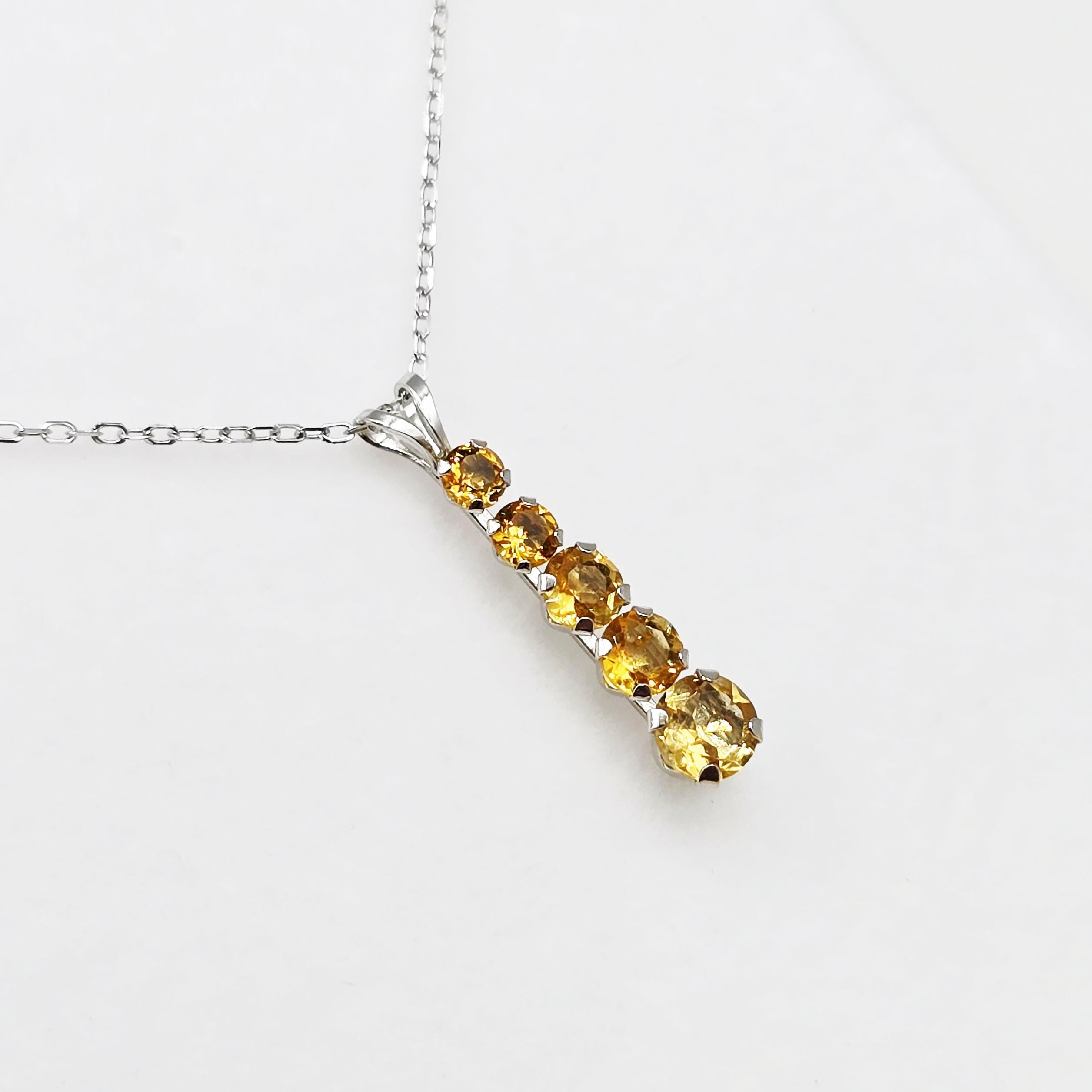 14K White Gold Citrine Pendant, Graduated Gemstone Necklace