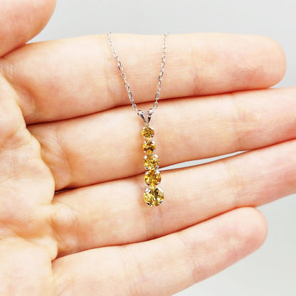 14K White Gold Citrine Pendant, Graduated Gemstone Necklace