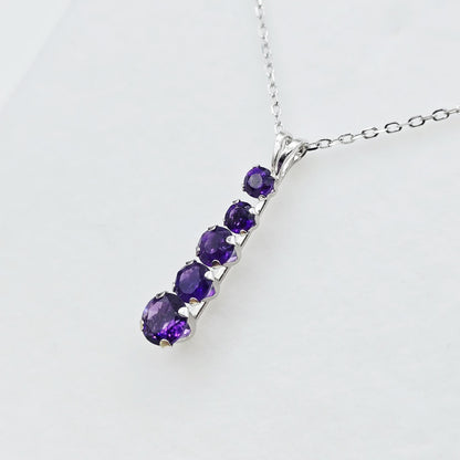 14K White Gold Amethyst Pendant Necklace Æ’?? Graduated 5-Stone Drop