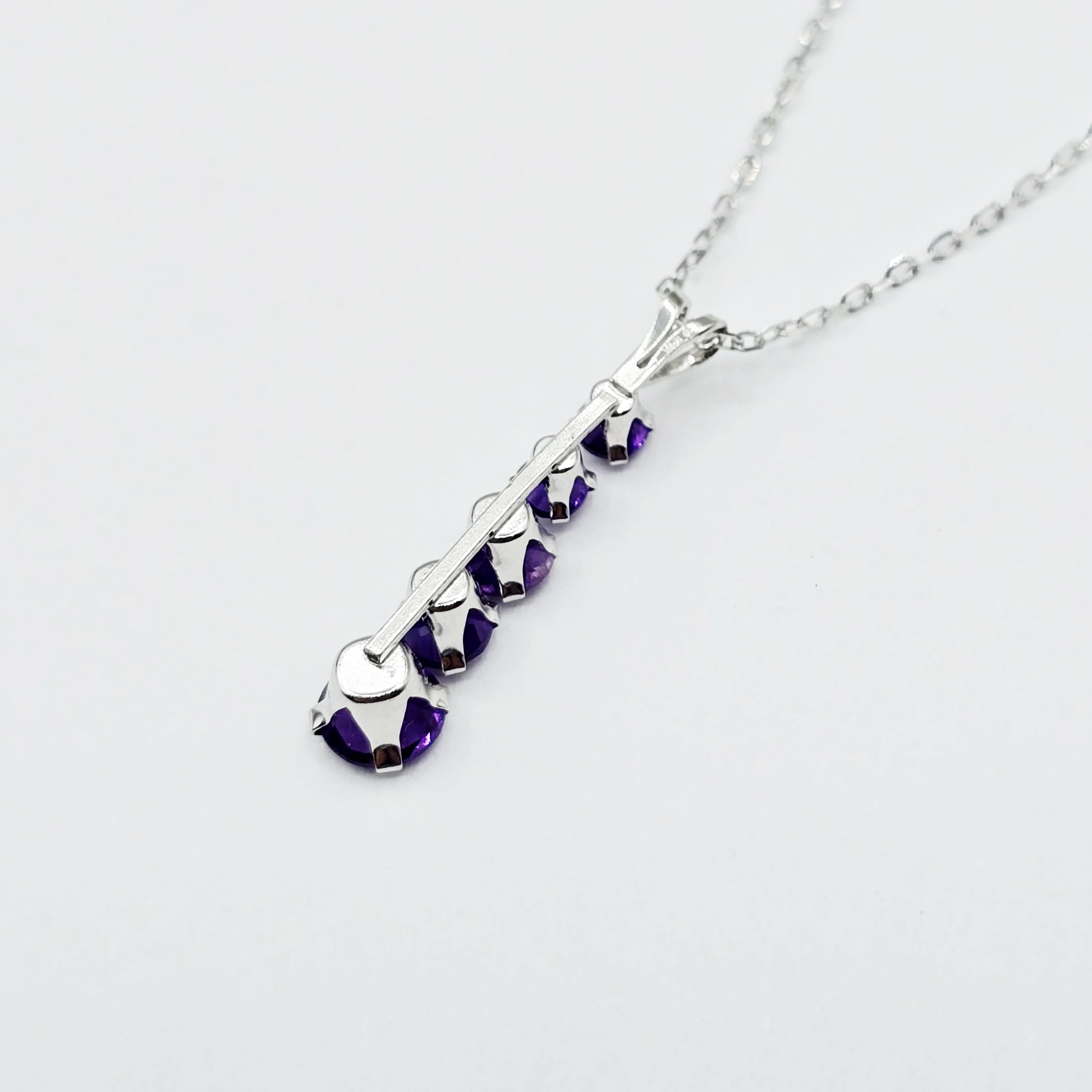 14K White Gold Amethyst Pendant Necklace Æ’?? Graduated 5-Stone Drop