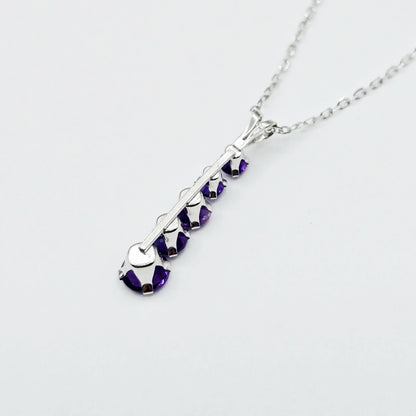 14K White Gold Amethyst Pendant Necklace Æ’?? Graduated 5-Stone Drop