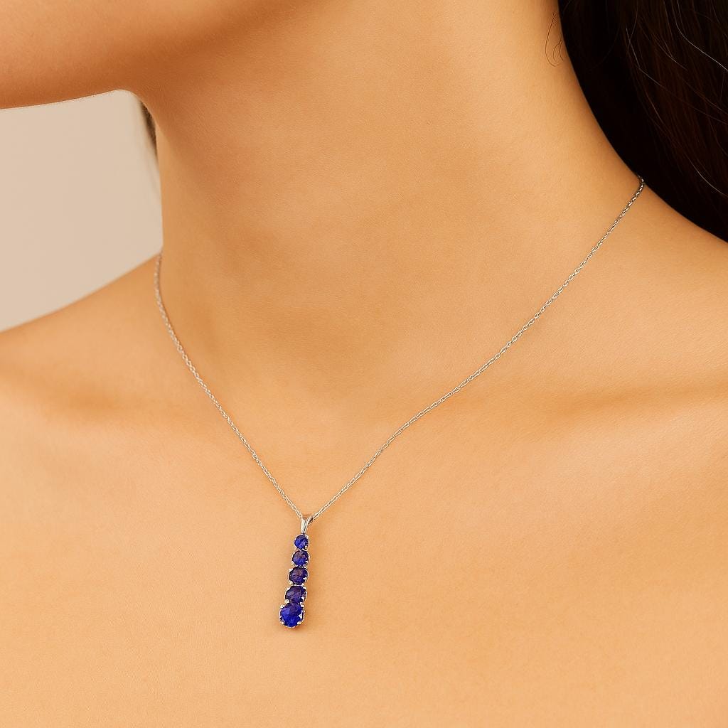 14K White Gold Amethyst Pendant Necklace Æ’?? Graduated 5-Stone Drop