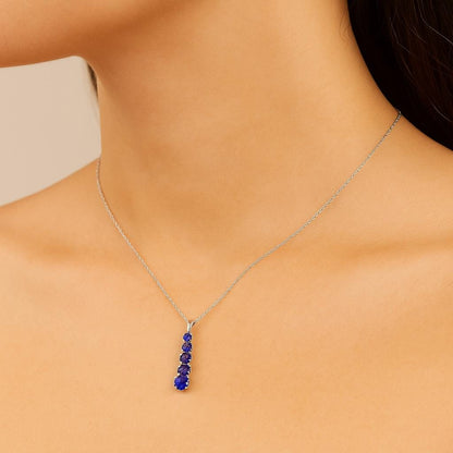 14K White Gold Amethyst Pendant Necklace Æ’?? Graduated 5-Stone Drop