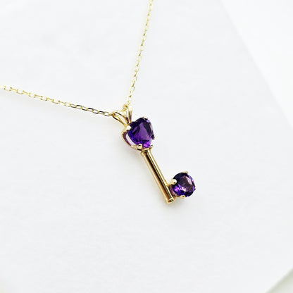 14K Yellow Gold Amethyst Heart Pendant Necklace, February Birthstone