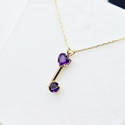 14K Yellow Gold Amethyst Heart Pendant Necklace, February Birthstone