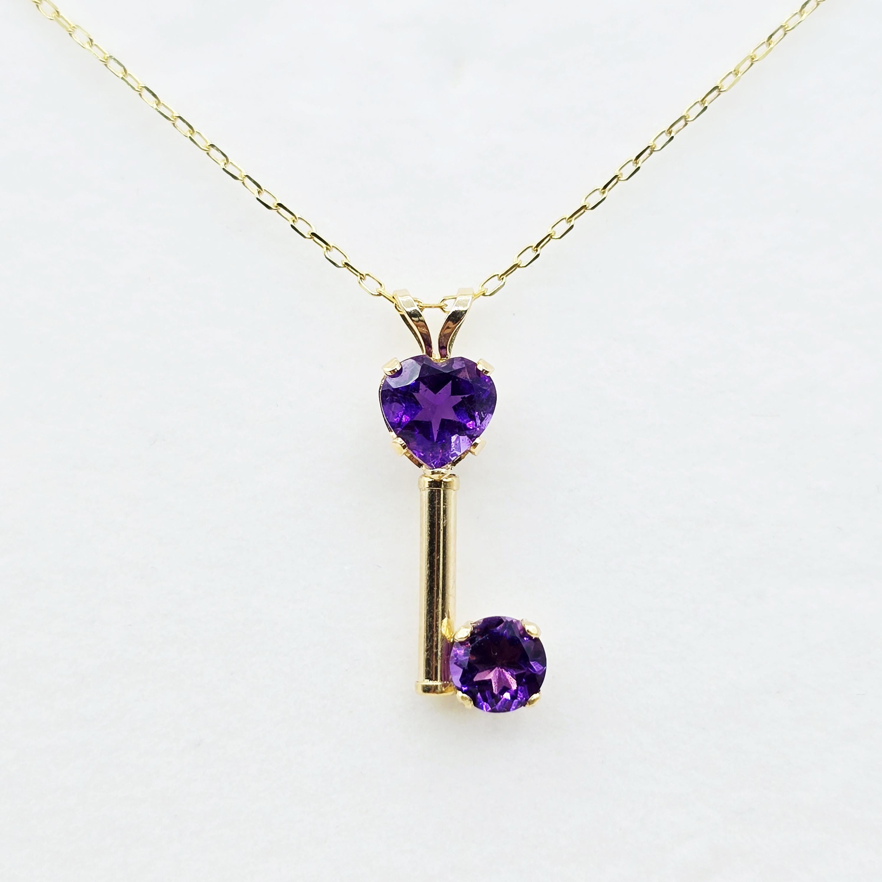 14K Yellow Gold Amethyst Heart Pendant Necklace, February Birthstone