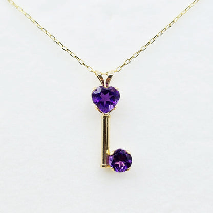 14K Yellow Gold Amethyst Heart Pendant Necklace, February Birthstone