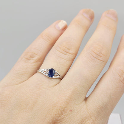 10K White Gold Gemstone Ring, Natural Oval, Filigree Ring