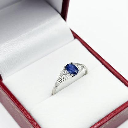 10K White Gold Gemstone Ring, Natural Oval, Filigree Ring