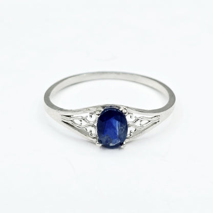 10K White Gold Gemstone Ring, Natural Oval, Filigree Ring