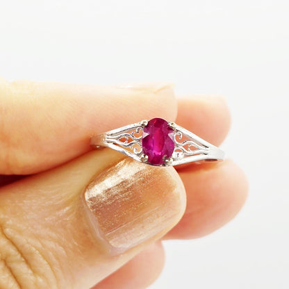 10K White Gold Gemstone Ring, Natural Oval, Filigree Ring