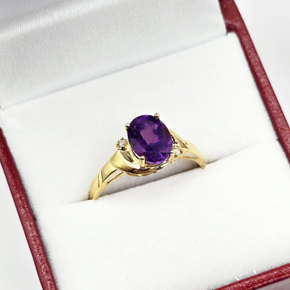 10K Gold Aquamarine Ring with Diamonds, 8x6mm Genuine Gemstone, Birthday Gift for Women