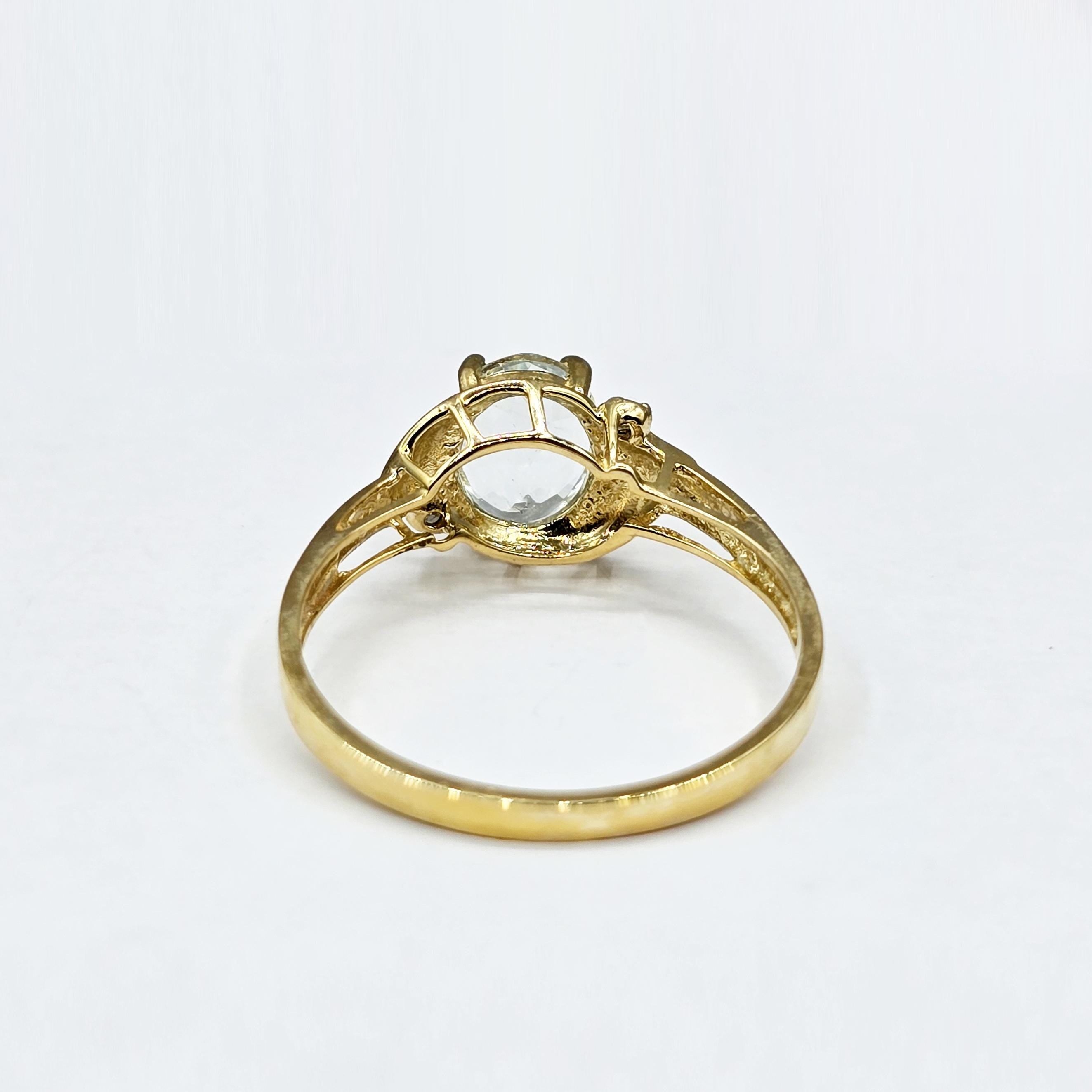 10K Gold Aquamarine Ring with Diamonds, 8x6mm Genuine Gemstone, Birthday Gift for Women