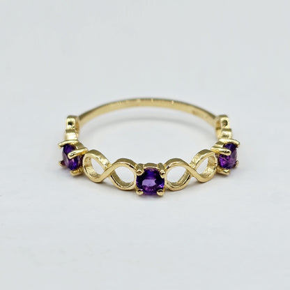 10K Gold Eternity Ring with 3 Gemstones, Birthstone Ring