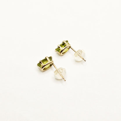 10K Gold Peridot Stud Earrings, August Birthstone Jewelry, 7x5mm Genuine Peridot