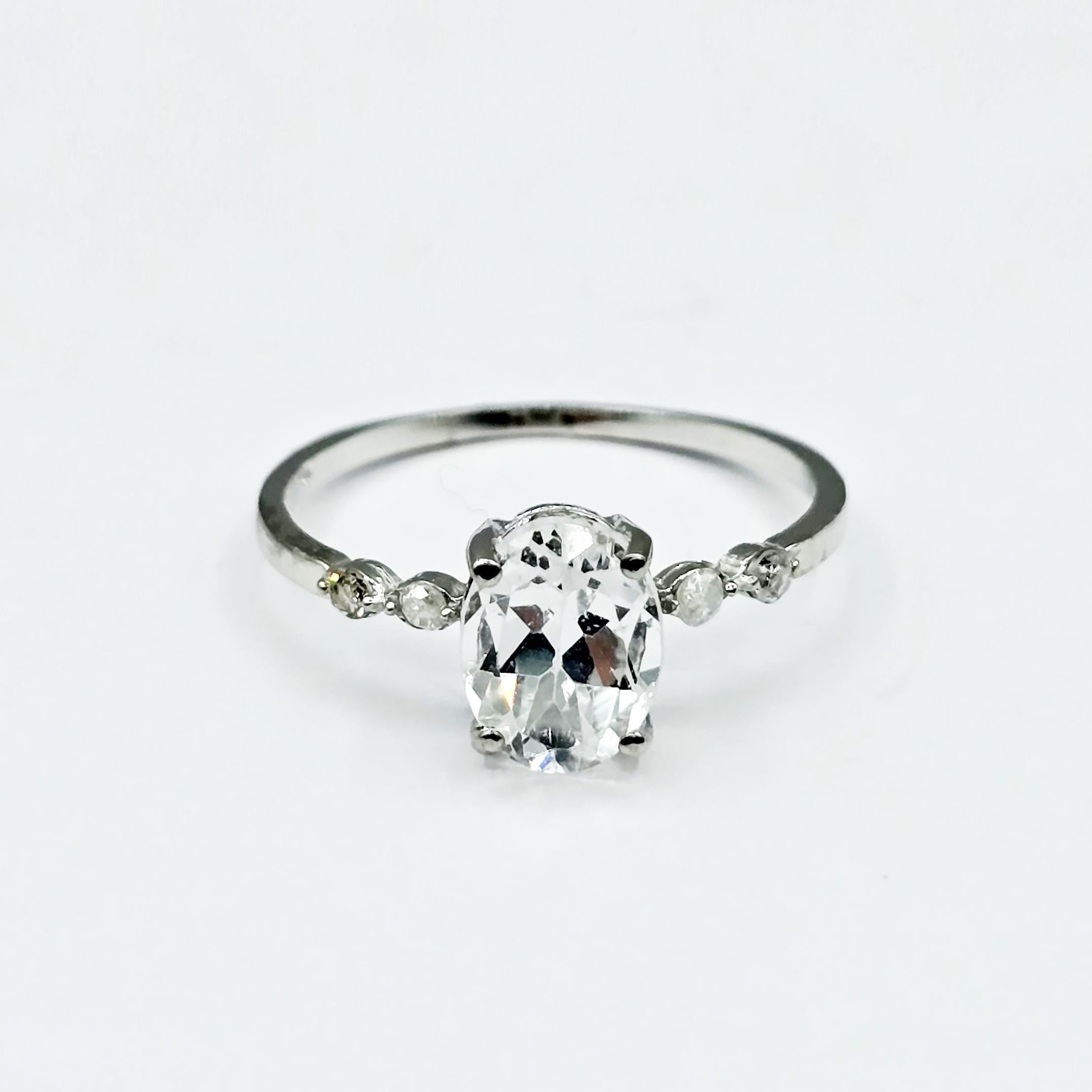 10K Gold Green Tourmaline Ring with Diamonds, Oval Gemstone Promise Ring