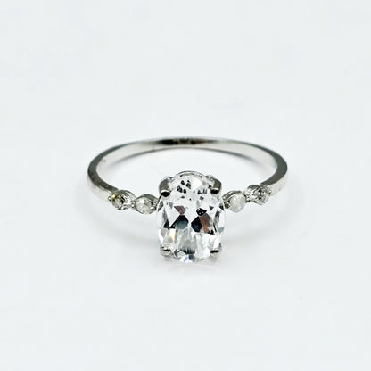 10K Gold Green Tourmaline Ring with Diamonds, Oval Gemstone Promise Ring