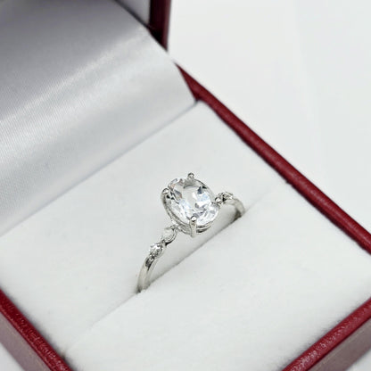 10K Gold Green Tourmaline Ring with Diamonds, Oval Gemstone Promise Ring