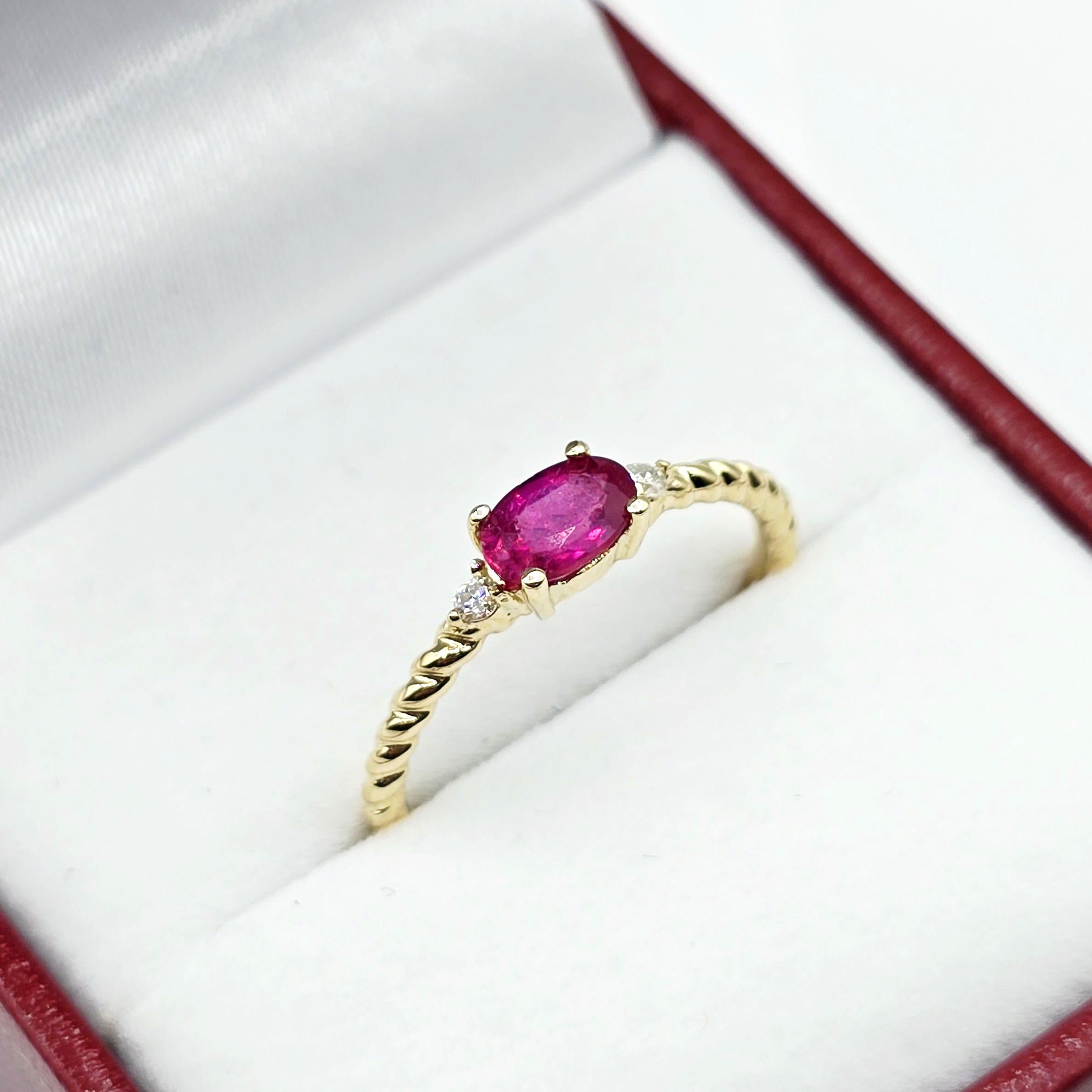 10K Gold Ring, Genuine Gemstone 6x4mm, Diamond Accent, Dainty Fine Jewelry