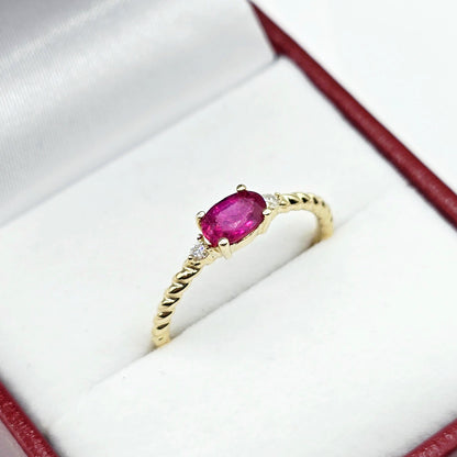 10K Gold Ring, Genuine Gemstone 6x4mm, Diamond Accent, Dainty Fine Jewelry