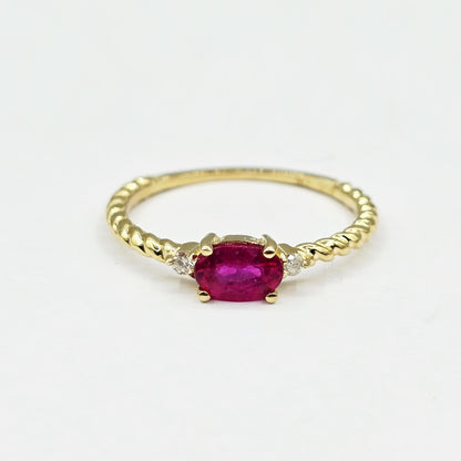 10K Gold Ring, Genuine Gemstone 6x4mm, Diamond Accent, Dainty Fine Jewelry