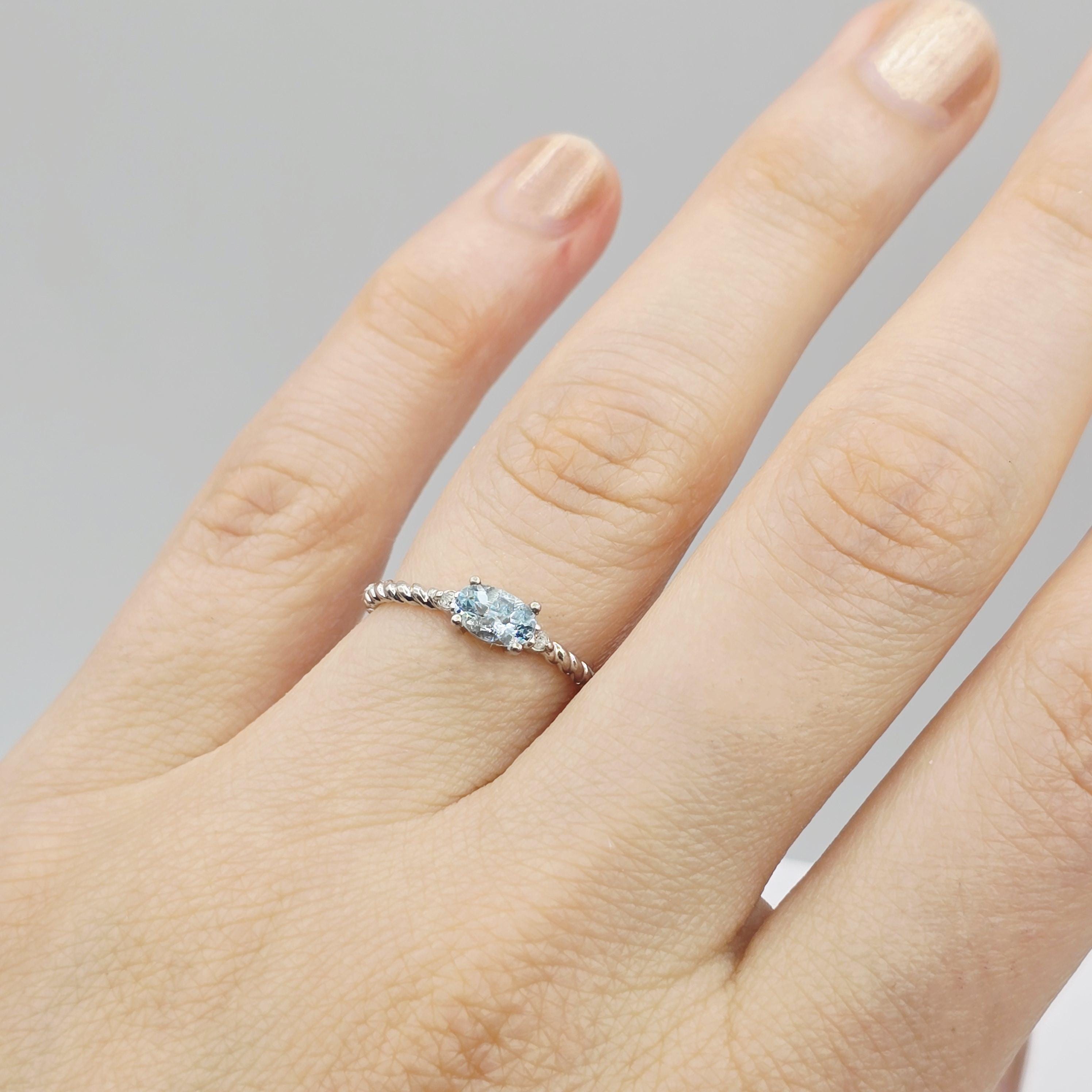 10K Gold Ring, Genuine Gemstone 6x4mm, Diamond Accent, Dainty Fine Jewelry