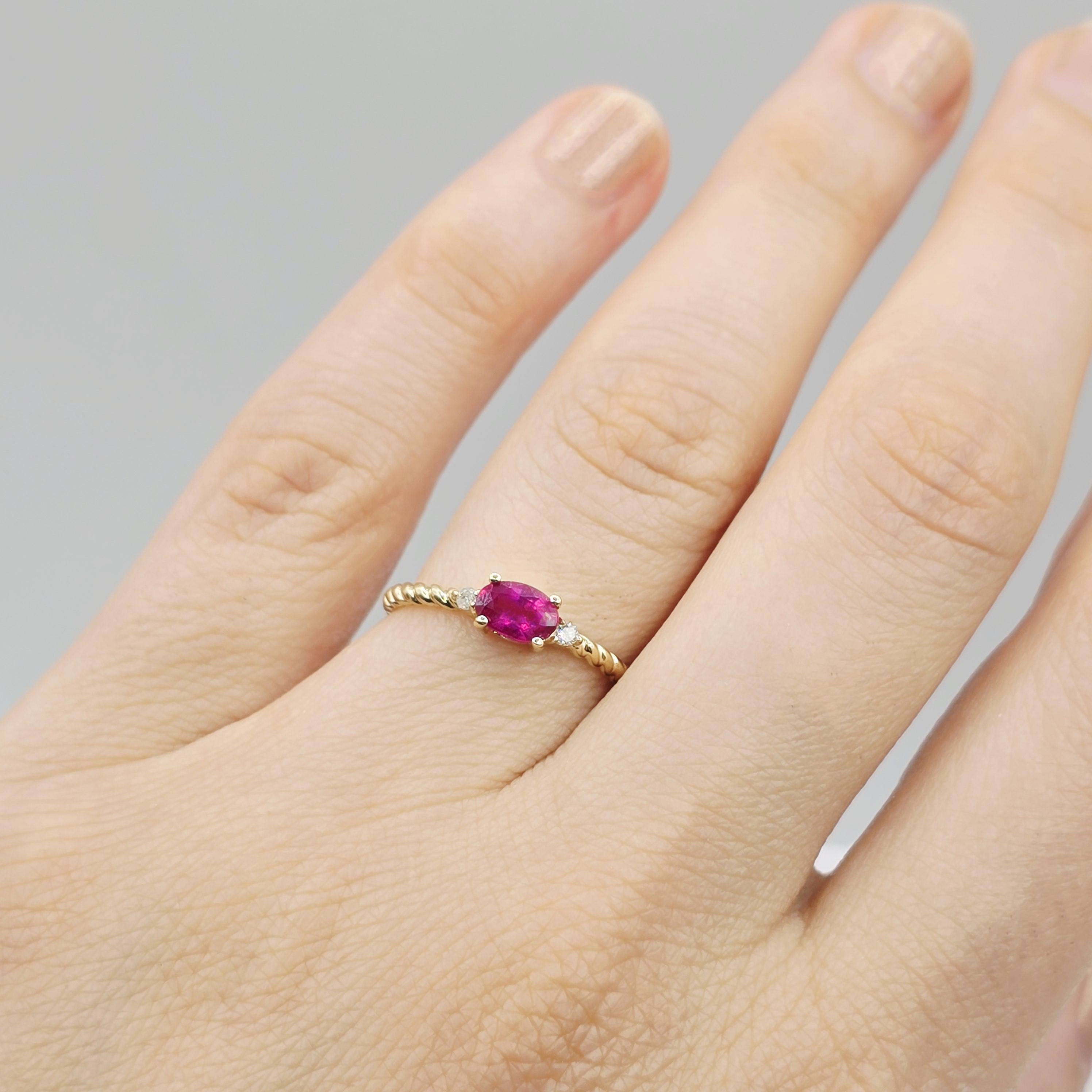 10K Gold Ring, Genuine Gemstone 6x4mm, Diamond Accent, Dainty Fine Jewelry