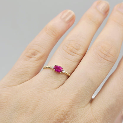 10K Gold Ring, Genuine Gemstone 6x4mm, Diamond Accent, Dainty Fine Jewelry