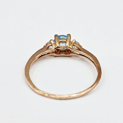 10K Rose Gold Gemstone Ring, White Sapphire Accent, Handmade Jewelry, Birthday Gift for Her