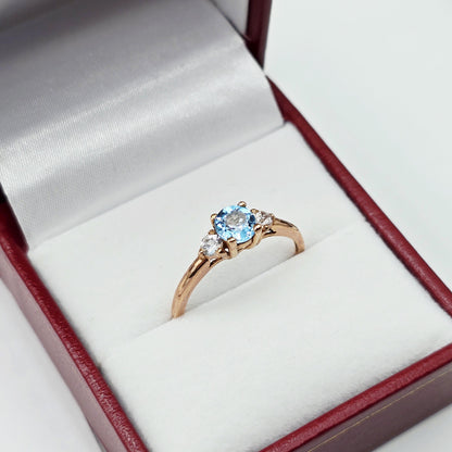 10K Rose Gold Gemstone Ring, White Sapphire Accent, Handmade Jewelry, Birthday Gift for Her