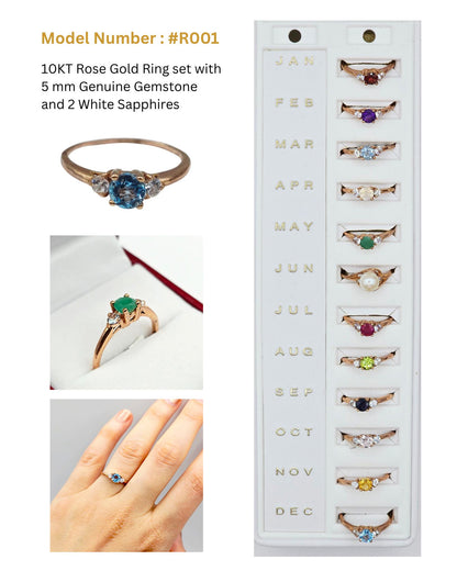 10K Rose Gold Gemstone Ring, White Sapphire Accent, Handmade Jewelry, Birthday Gift for Her