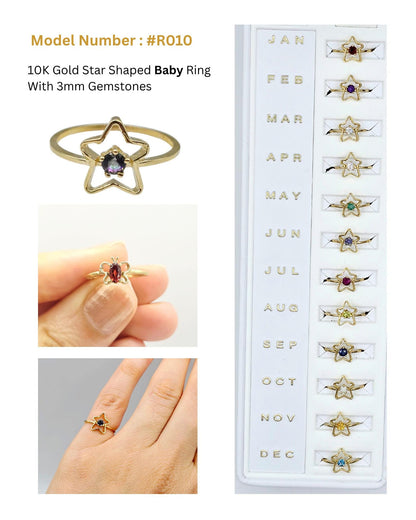 10K Yellow Gold Star Baby Ring, Genuine Gemstone Toddler Jewelry