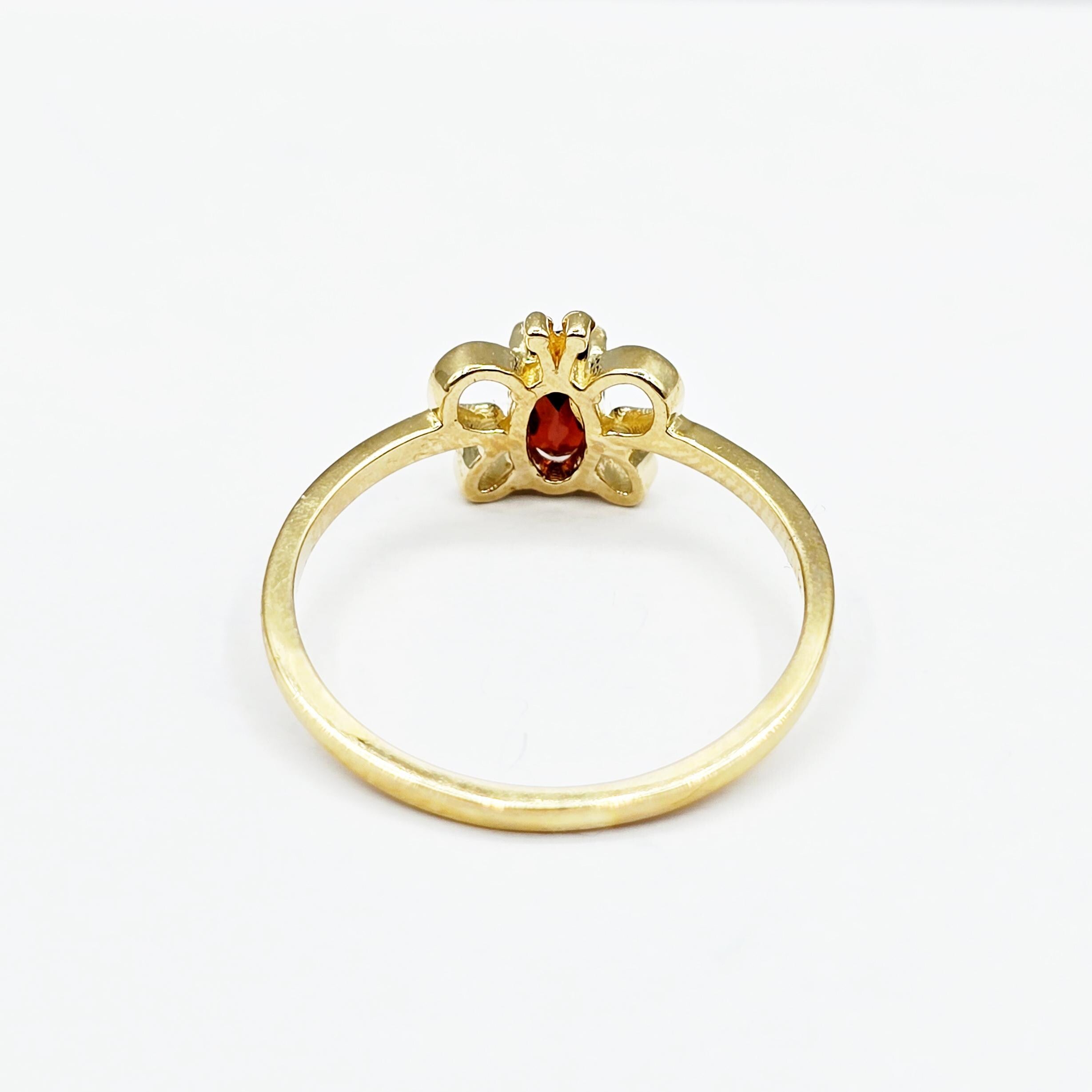 10K Gold Butterfly Baby Ring, Genuine Gemstone 6x4mm, Keepsake Gift