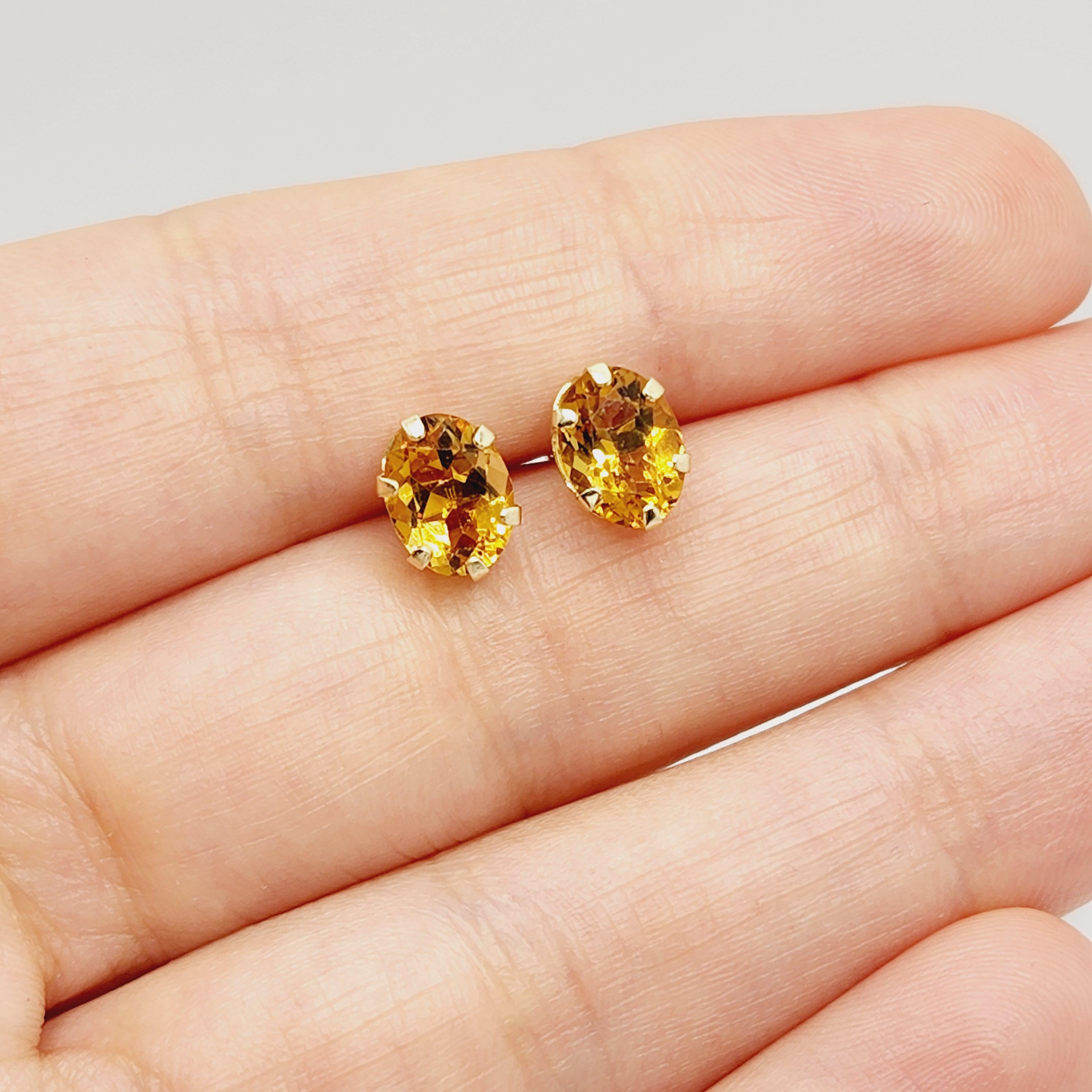 10K Yellow Gold Citrine Stud Earrings, November Birthstone 8x6mm, Birthday Gift for Women