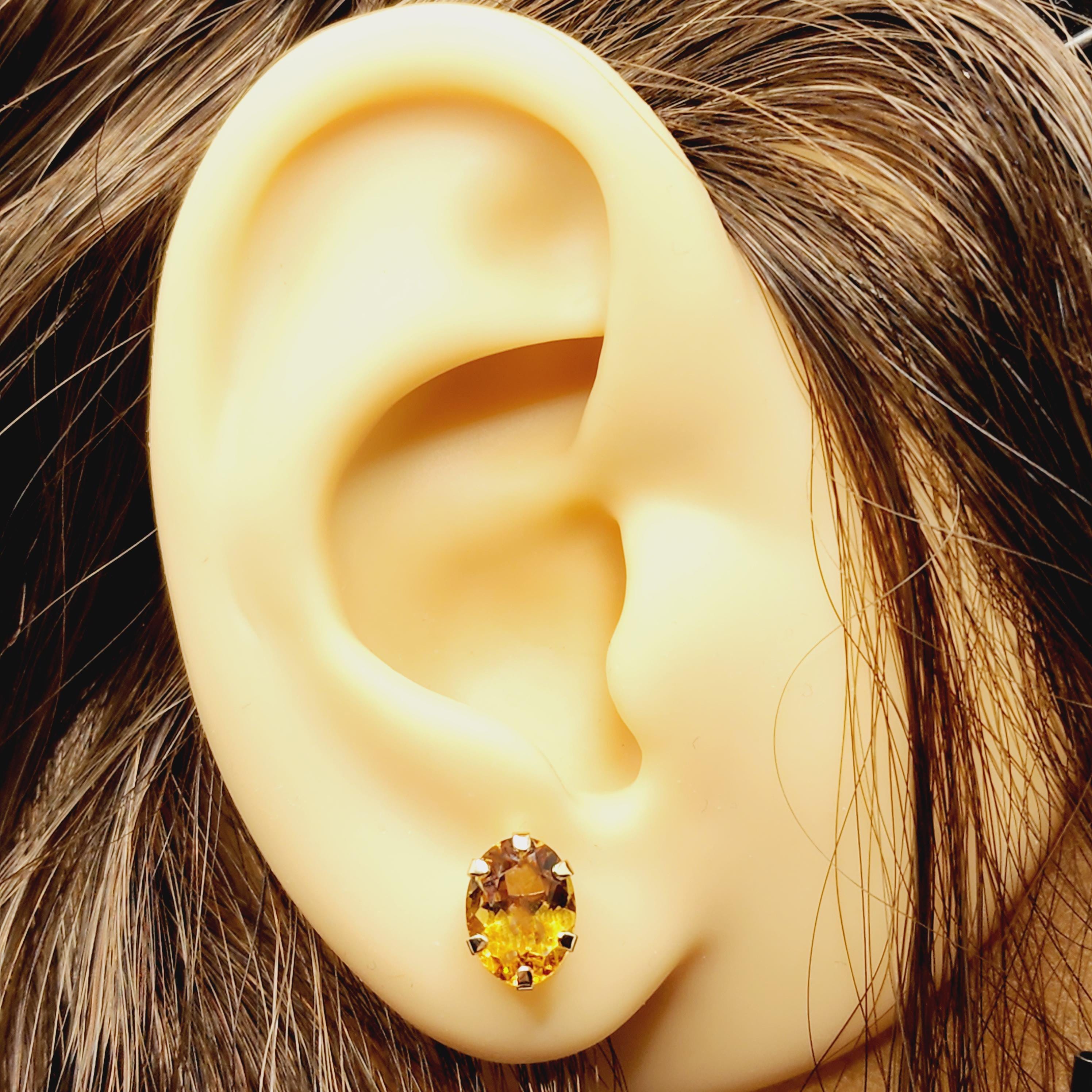 10K Yellow Gold Citrine Stud Earrings, November Birthstone 8x6mm, Birthday Gift for Women