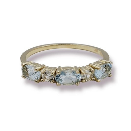 Dainty 10K Gold Birthstone Ring: Oval Gemstone & White Sapphire