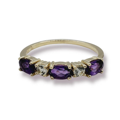 Dainty 10K Gold Birthstone Ring: Oval Gemstone & White Sapphire