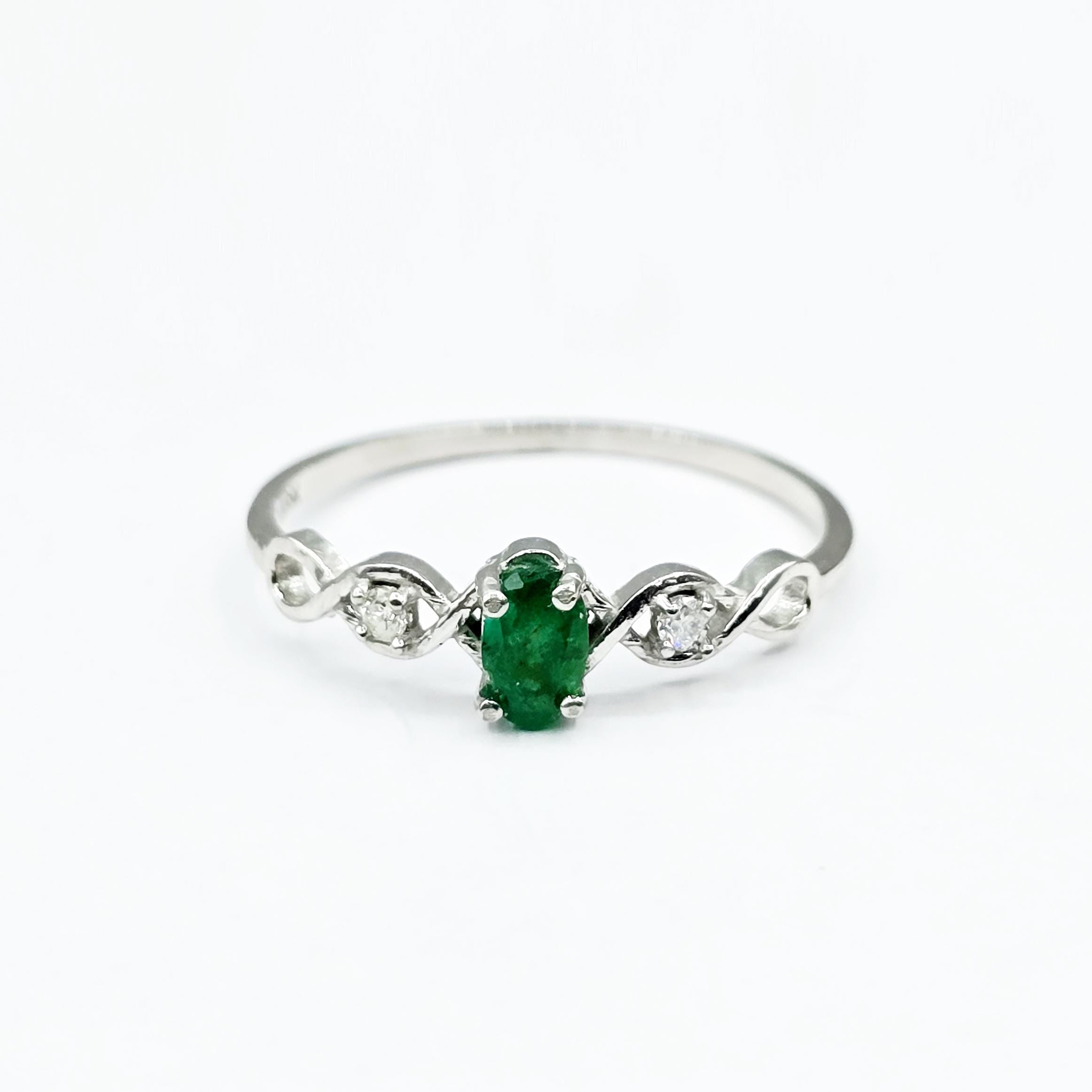 10K Gold Dainty Ring, 5x3mm Oval Gemstone & Diamond Accents