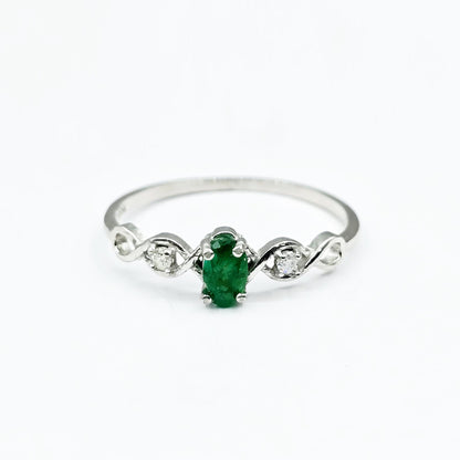 10K Gold Dainty Ring, 5x3mm Oval Gemstone & Diamond Accents