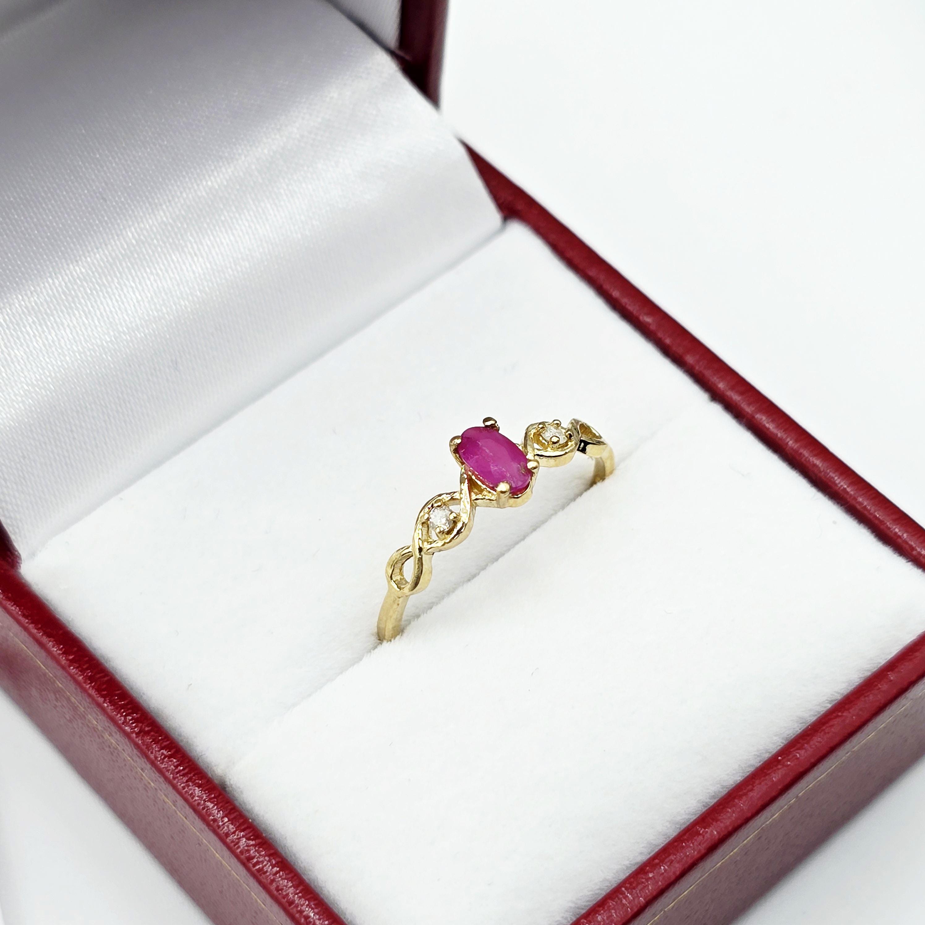 10K Gold Dainty Ring, 5x3mm Oval Gemstone & Diamond Accents