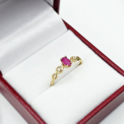 10K Gold Dainty Ring, 5x3mm Oval Gemstone & Diamond Accents