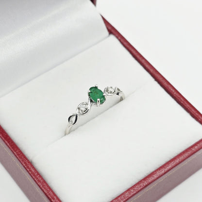 10K Gold Dainty Ring, 5x3mm Oval Gemstone & Diamond Accents