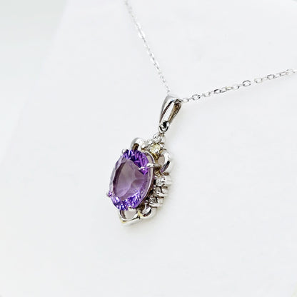 14K White Gold Amethyst Diamond Pendant, February Birthstone