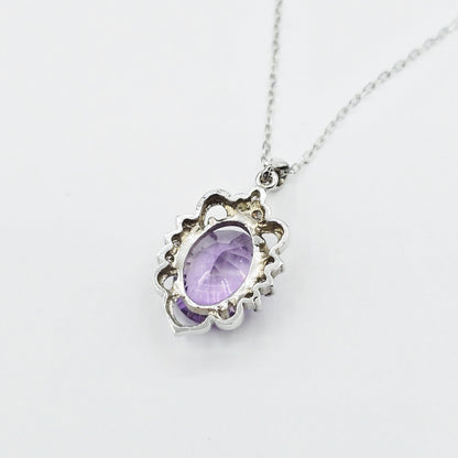 14K White Gold Amethyst Diamond Pendant, February Birthstone