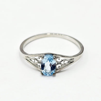 10K White Gold Gemstone Ring, Natural Oval, Filigree Ring