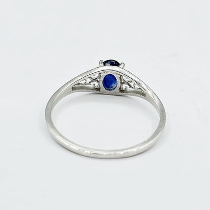 10K White Gold Gemstone Ring, Natural Oval, Filigree Ring