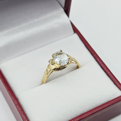 10K Gold Aquamarine Ring with Diamonds, 8x6mm Genuine Gemstone, Birthday Gift for Women
